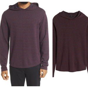VINCE Stripe Hooded Pullover In Heather Sonoma Red Coastal {ZZ24}